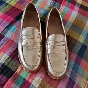 J.Crew gold loafers size 6 very good condition, worn a few times.